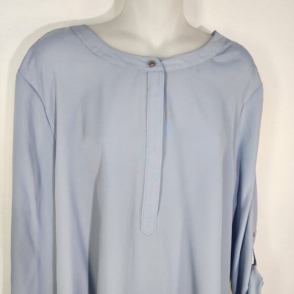 Ann Taylor Blouse Womans Size XL Blue Long Roll Tab Sleeve Popover Hidden Button - Picture 3 of 10